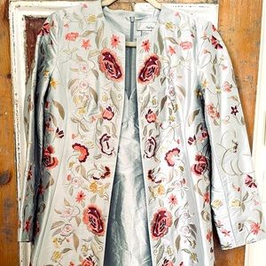2PC Ice Blue Silk Emboridered Coat & Dress Set Size 8